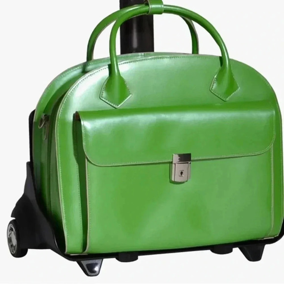 Green Women's Bag Leather McKlein Like new with wheels - Picture 1 of 16